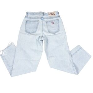 Guess Mom Jeans Womens Light Blue Acid Wash Vintage 80s High Waisted Tapered Leg